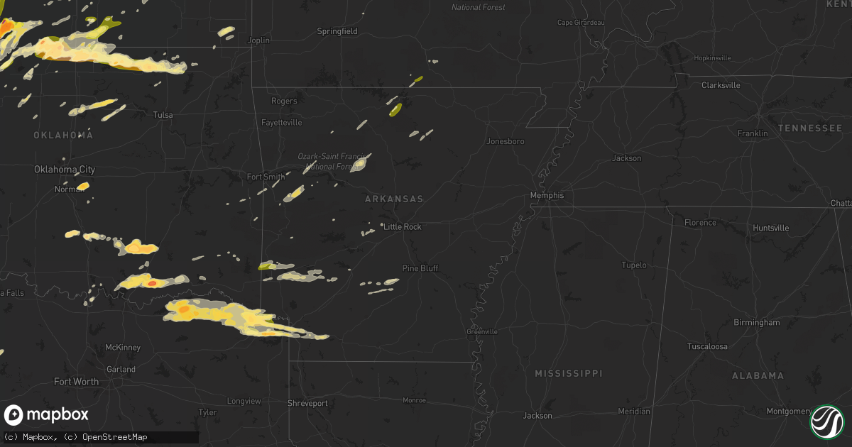 Hail map in Arkansas on May 9, 2016