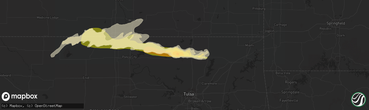 Hail map in Bartlesville, OK on May 9, 2016