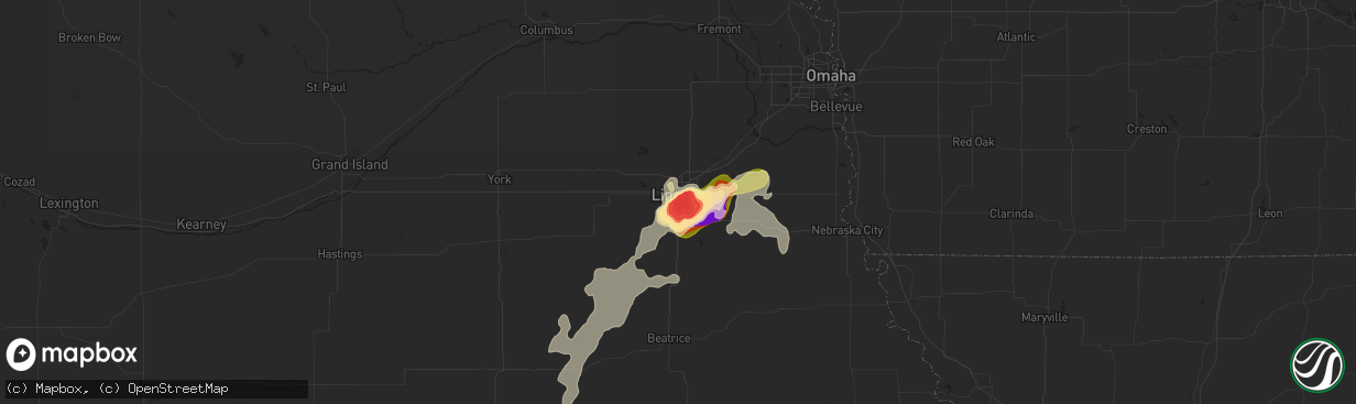 Hail map in Lincoln, NE on May 9, 2016