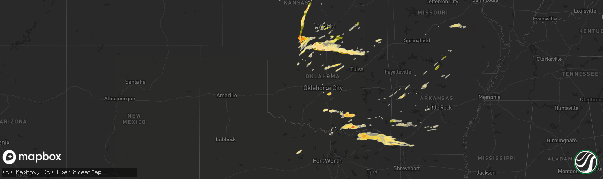 Hail map in Oklahoma on May 9, 2016