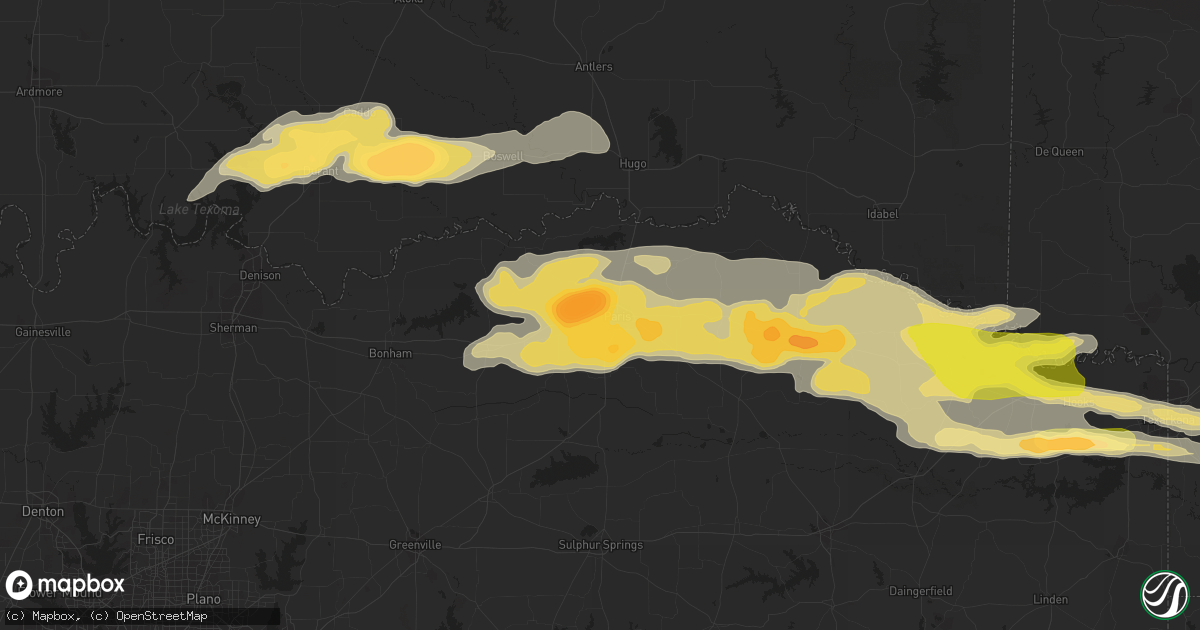 Hail map in Paris, TX on May 9, 2016