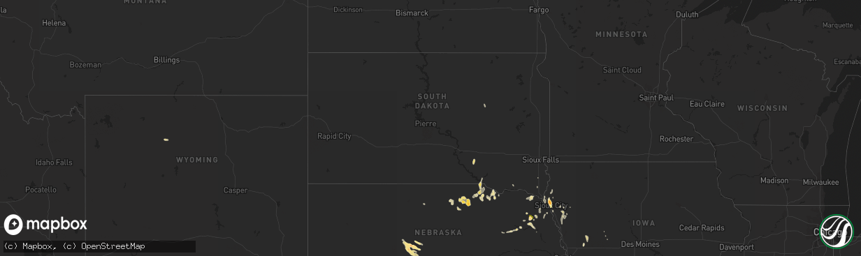 Hail map in South Dakota on May 9, 2016