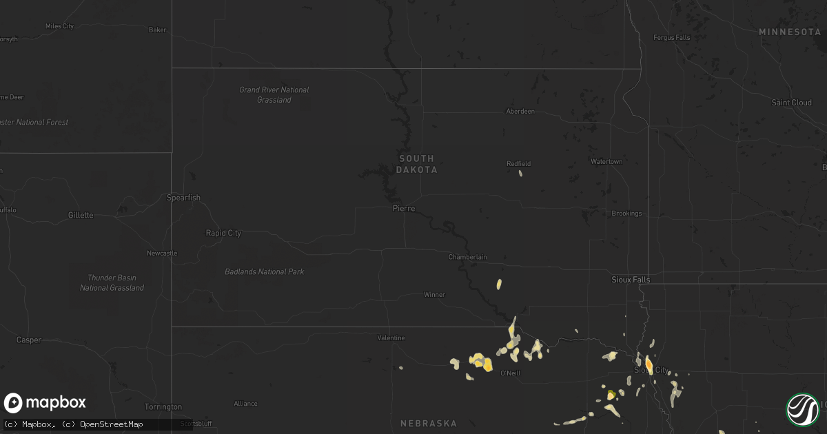 Hail map in South Dakota on May 9, 2016