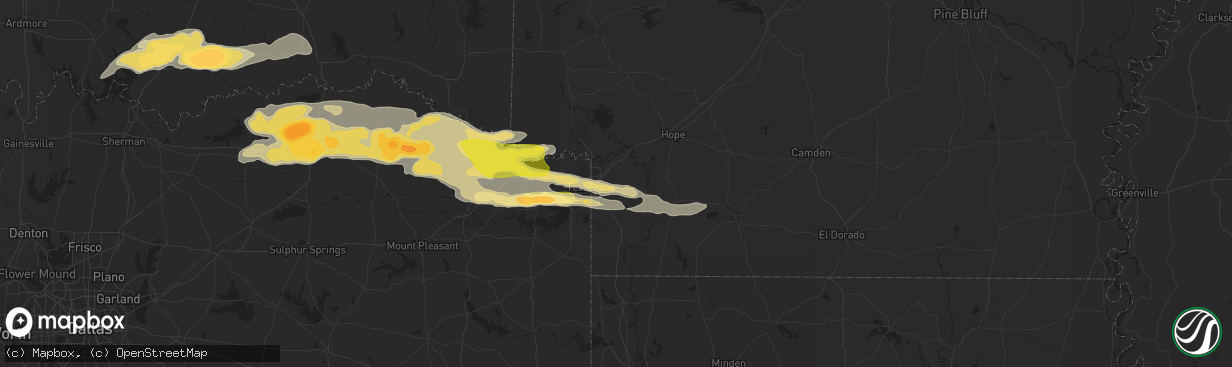 Hail map in Texarkana, AR on May 9, 2016