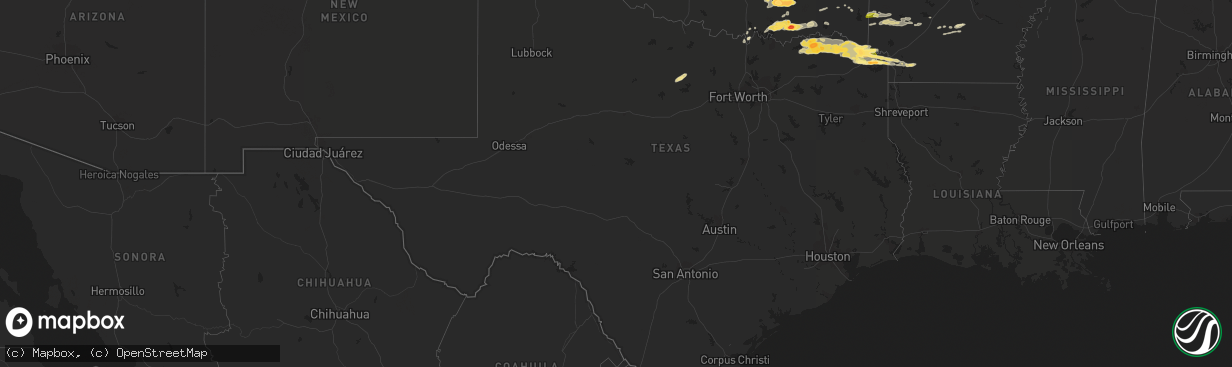 Hail map in Texas on May 9, 2016