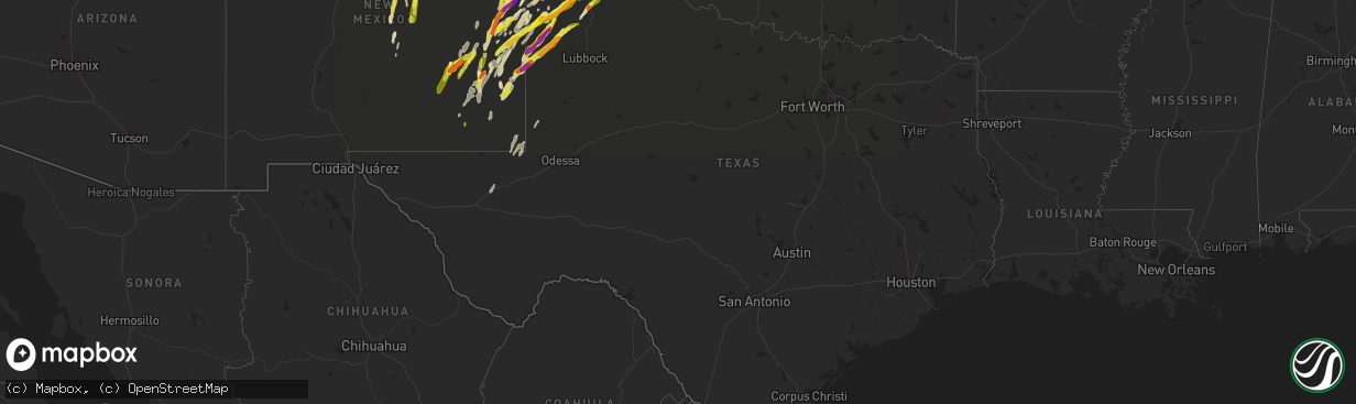 Hail map in Texas on May 9, 2017