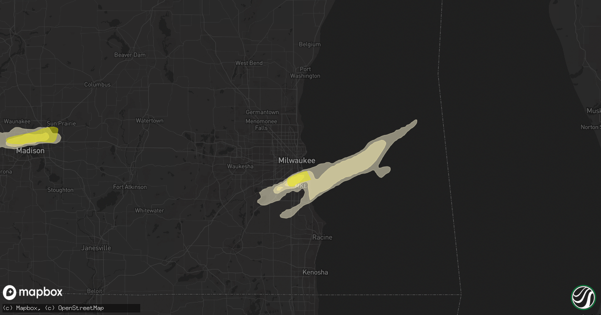 Hail map in Milwaukee, WI on May 9, 2018
