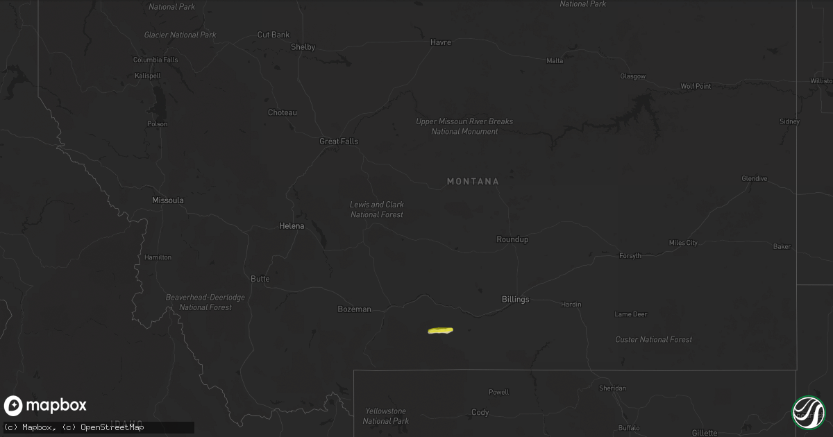 Hail map in Montana on May 9, 2018