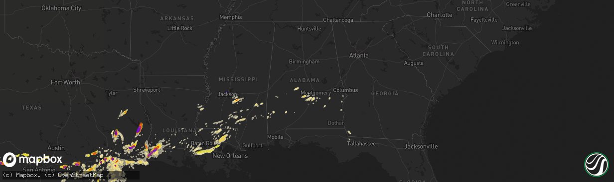 Hail map in Alabama on May 9, 2019