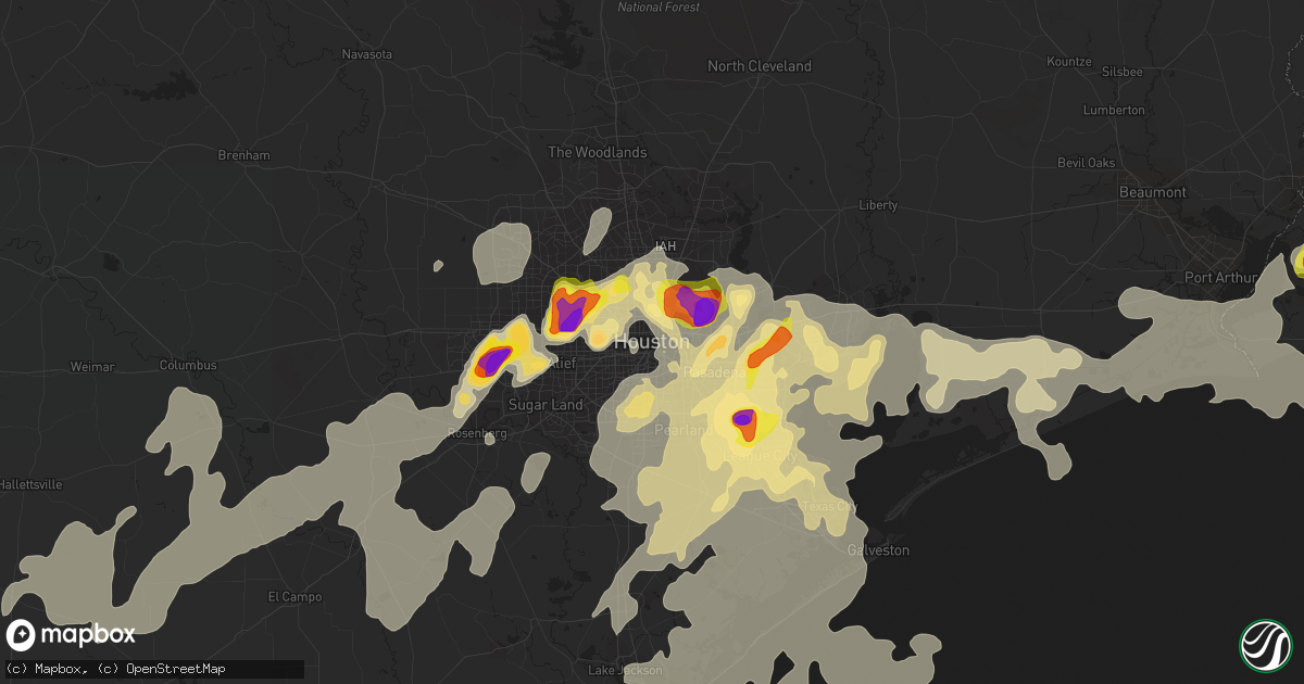 Hail map in Houston, TX on May 9, 2019