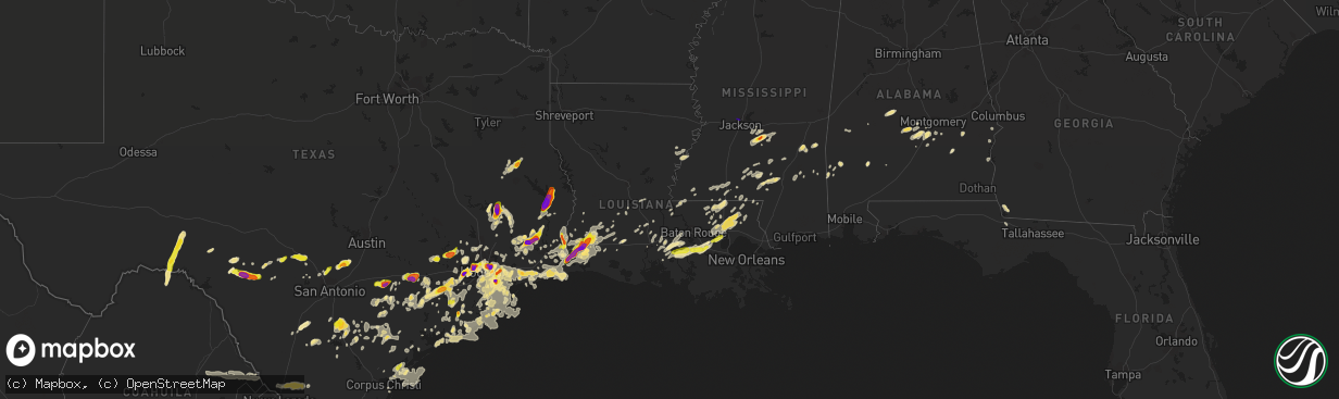 Hail map in Louisiana on May 9, 2019