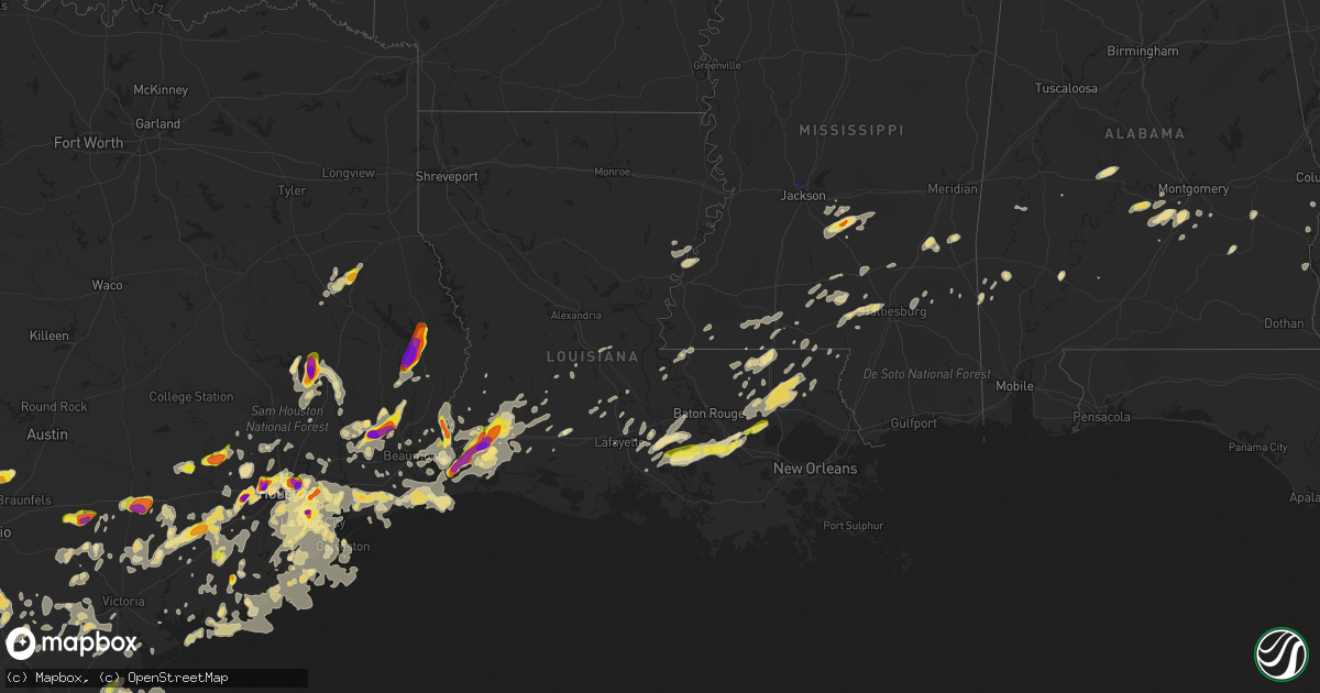 Hail map in Louisiana on May 9, 2019