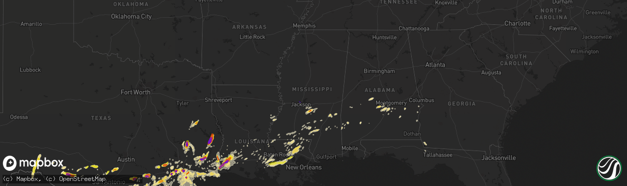 Hail map in Mississippi on May 9, 2019