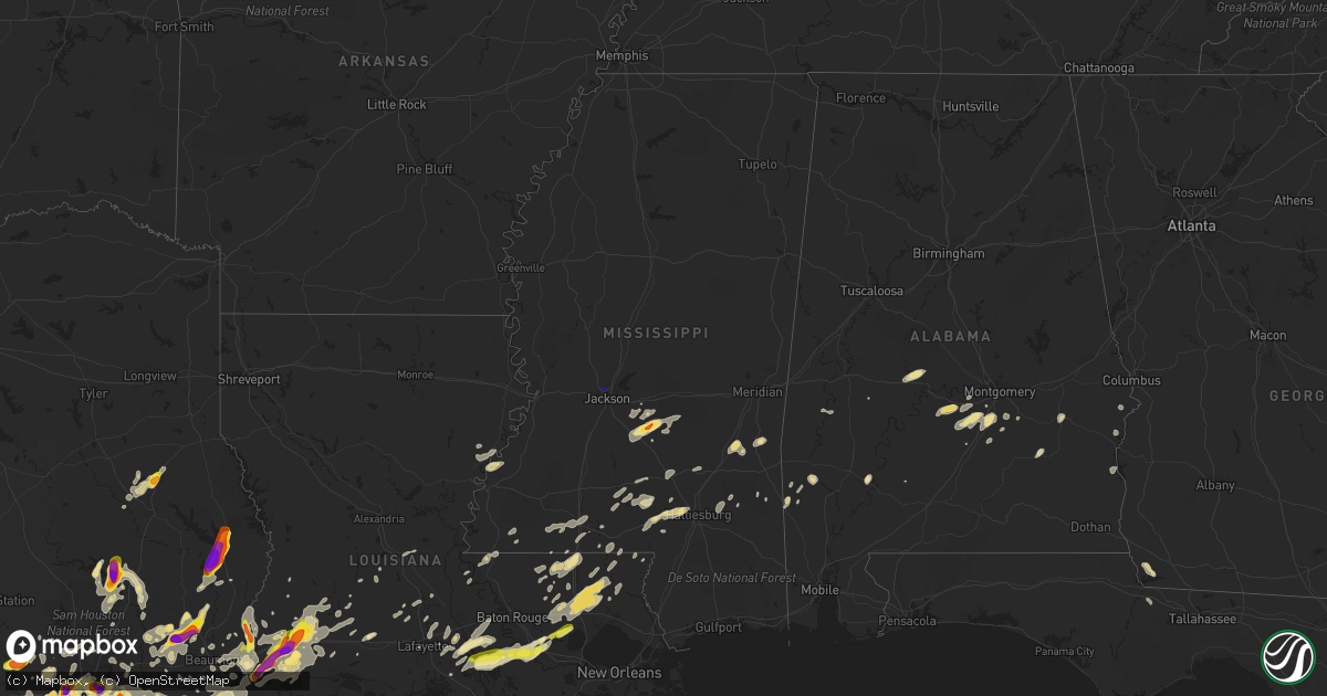 Hail map in Mississippi on May 9, 2019