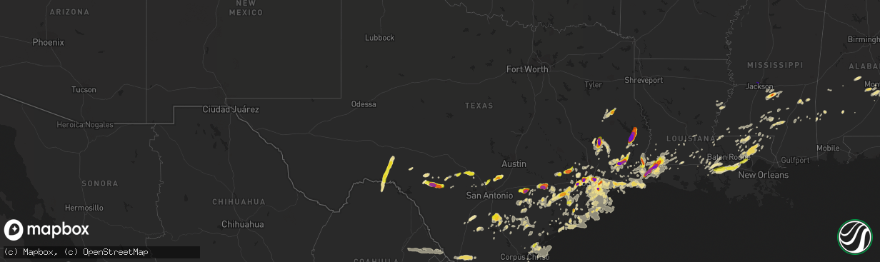 Hail map in Texas on May 9, 2019