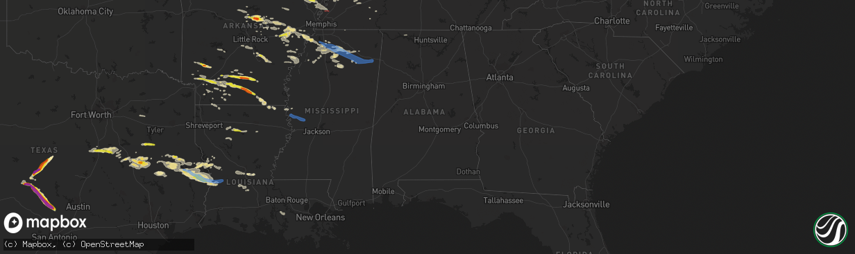 Hail map in Alabama on May 9, 2021