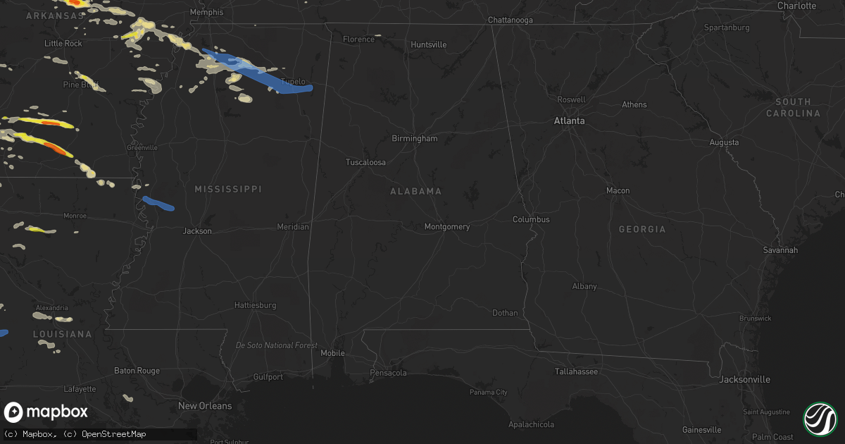 Hail map in Alabama on May 9, 2021
