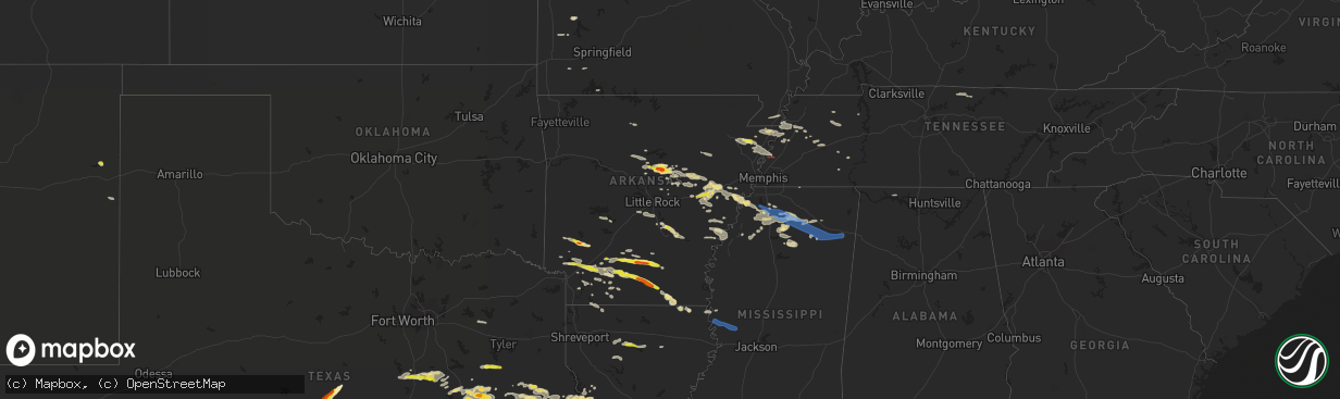 Hail map in Arkansas on May 9, 2021