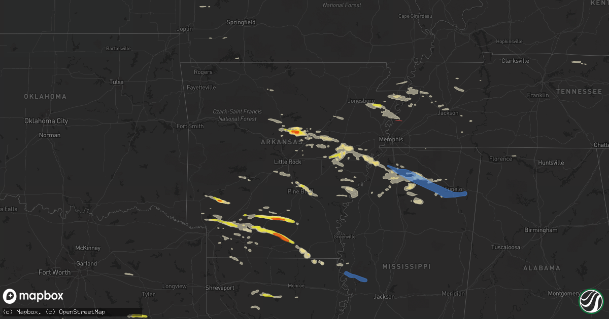 Hail map in Arkansas on May 9, 2021