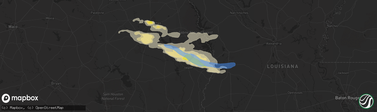 Hail map in Brookeland, TX on May 9, 2021