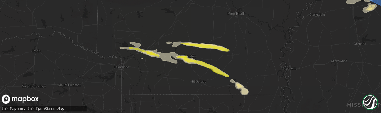 Hail map in Camden, AR on May 9, 2021