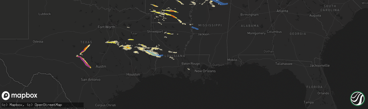 Hail map in Louisiana on May 9, 2021