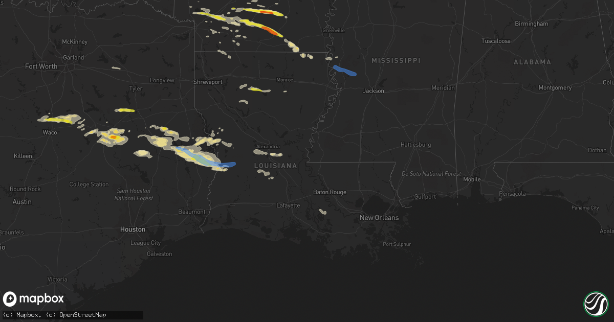 Hail map in Louisiana on May 9, 2021