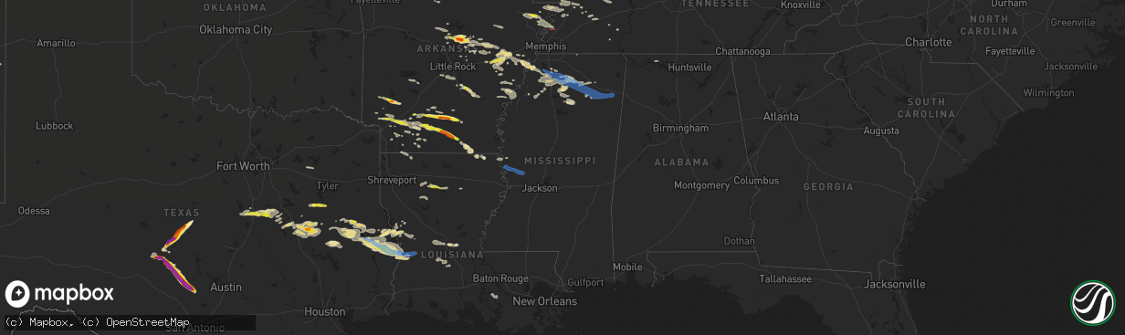 Hail map in Mississippi on May 9, 2021