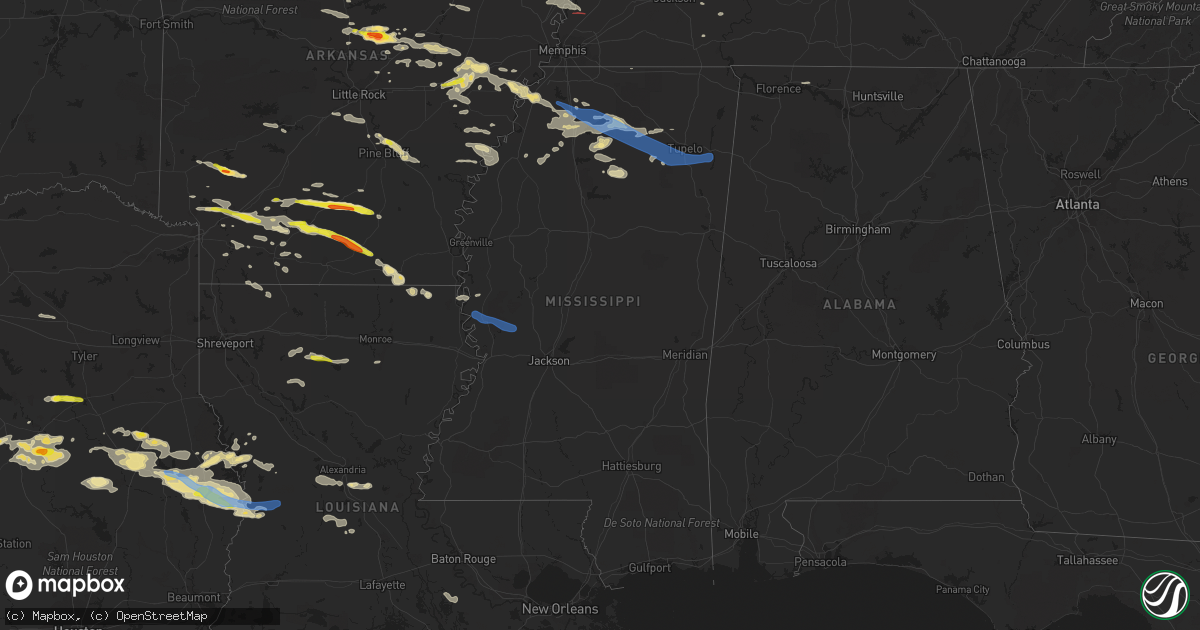 Hail map in Mississippi on May 9, 2021