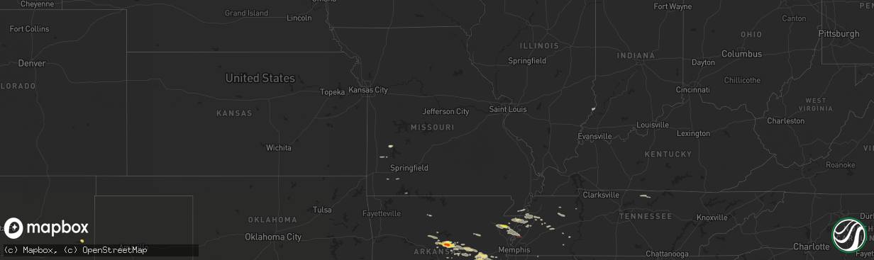 Hail map in Missouri on May 9, 2021