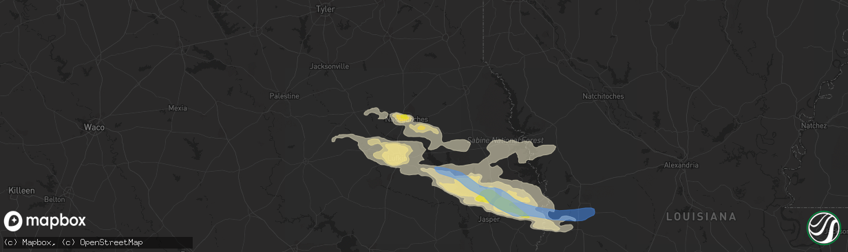 Hail map in Nacogdoches, TX on May 9, 2021