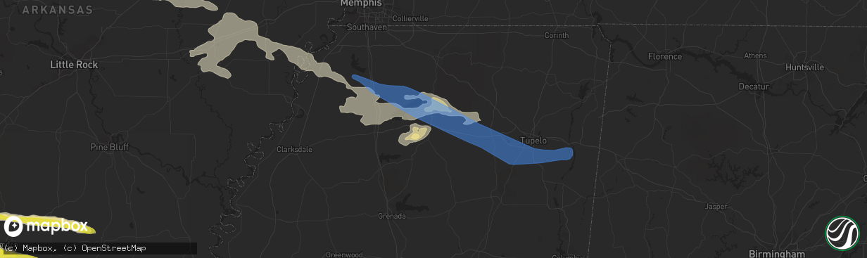 Hail map in Oxford, MS on May 9, 2021