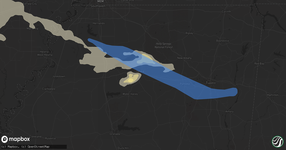 Hail map in Oxford, MS on May 9, 2021