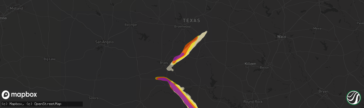 Hail map in Richland Springs, TX on May 9, 2021