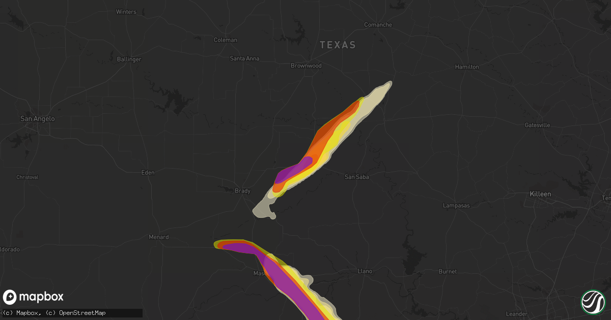 Hail map in Richland Springs, TX on May 9, 2021