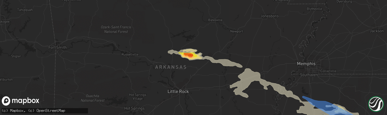 Hail map in Romance, AR on May 9, 2021