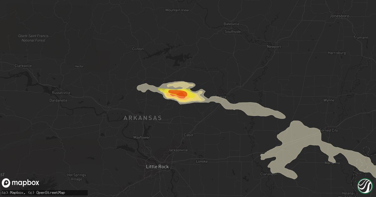 Hail map in Romance, AR on May 9, 2021