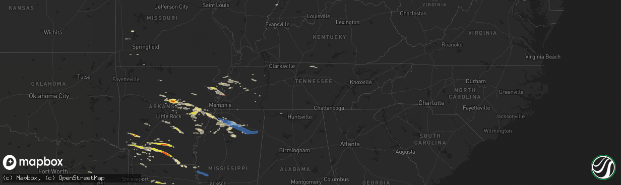 Hail map in Tennessee on May 9, 2021