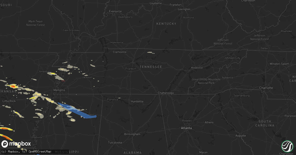 Hail map in Tennessee on May 9, 2021
