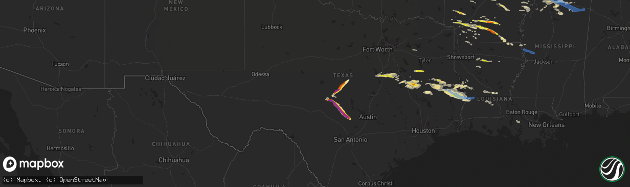 Hail map in Texas on May 9, 2021