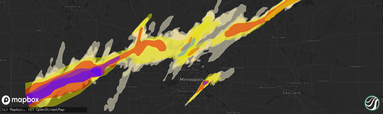 Hail map in Andover, MN on May 9, 2022