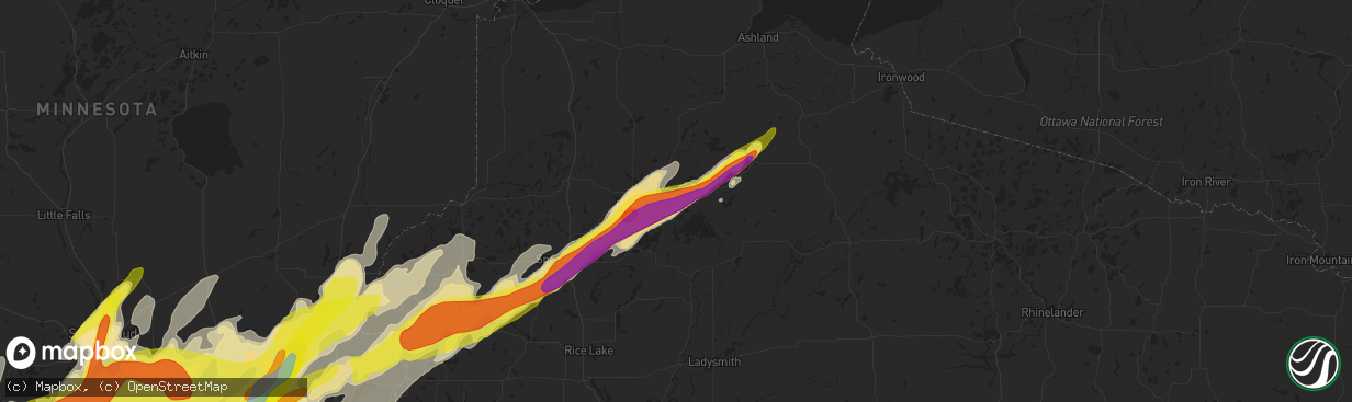 Hail map in Hayward, WI on May 9, 2022