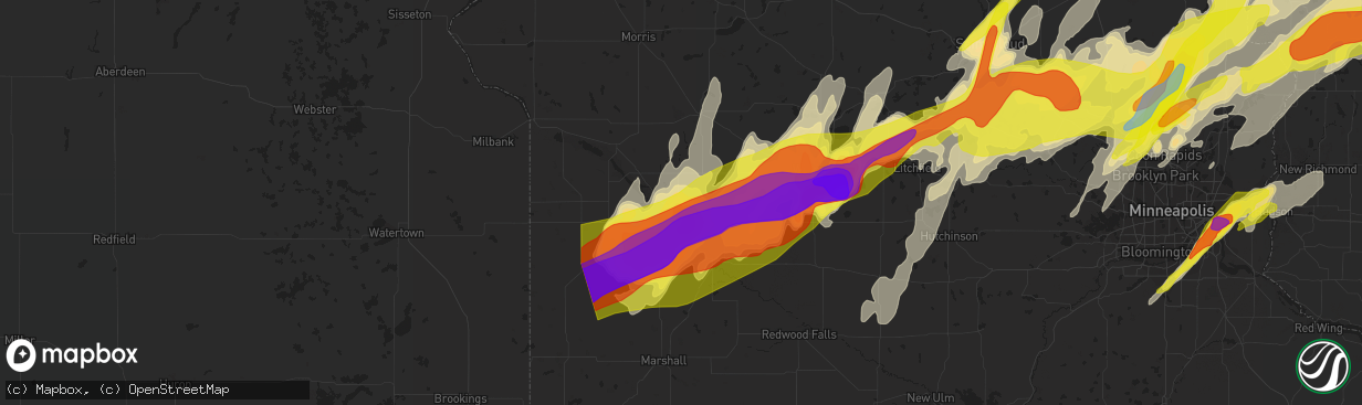 Hail map in Montevideo, MN on May 9, 2022