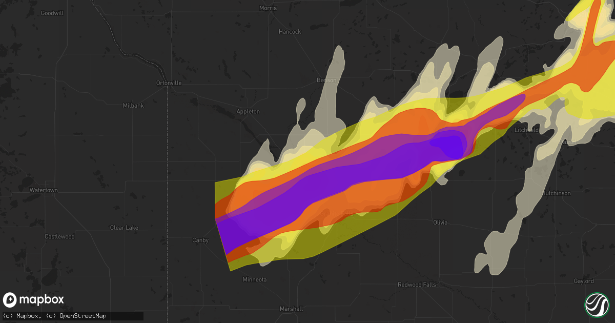Hail map in Montevideo, MN on May 9, 2022