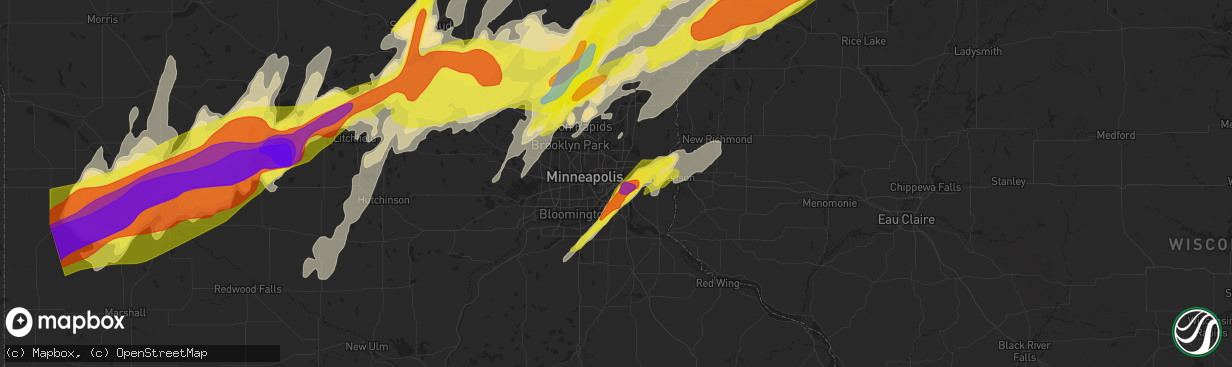 Hail map in Saint Paul, MN on May 9, 2022