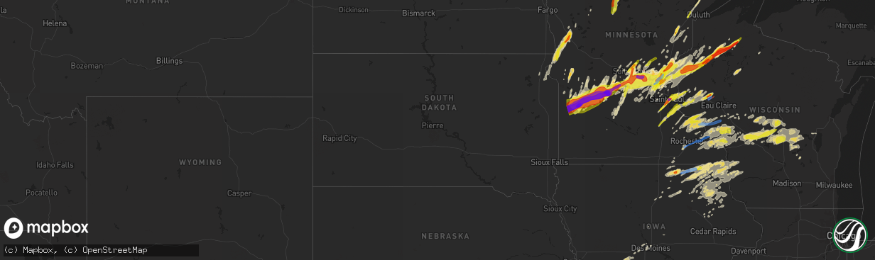 Hail map in South Dakota on May 9, 2022