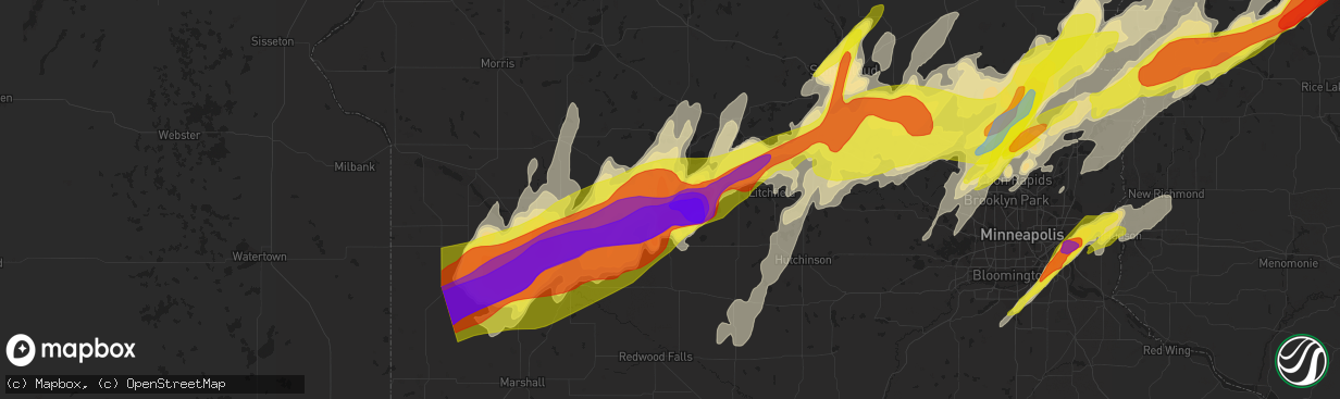 Hail map in Willmar, MN on May 9, 2022