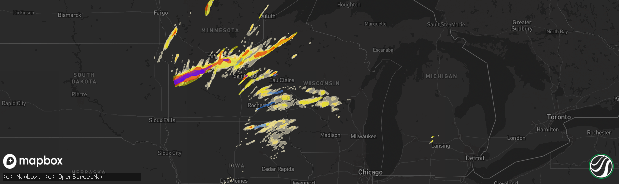 Hail map in Wisconsin on May 9, 2022