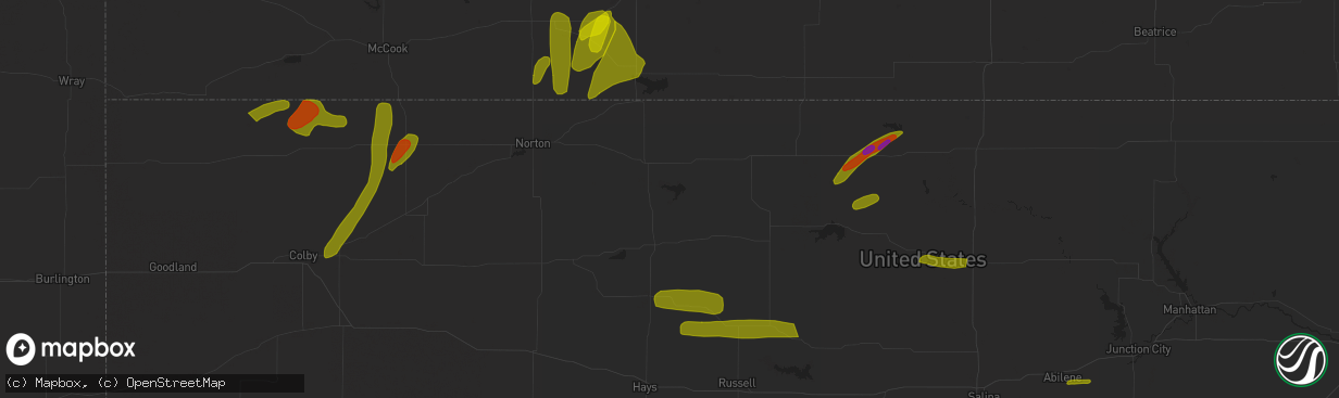 Hail map in Atwood, KS on May 9, 2023