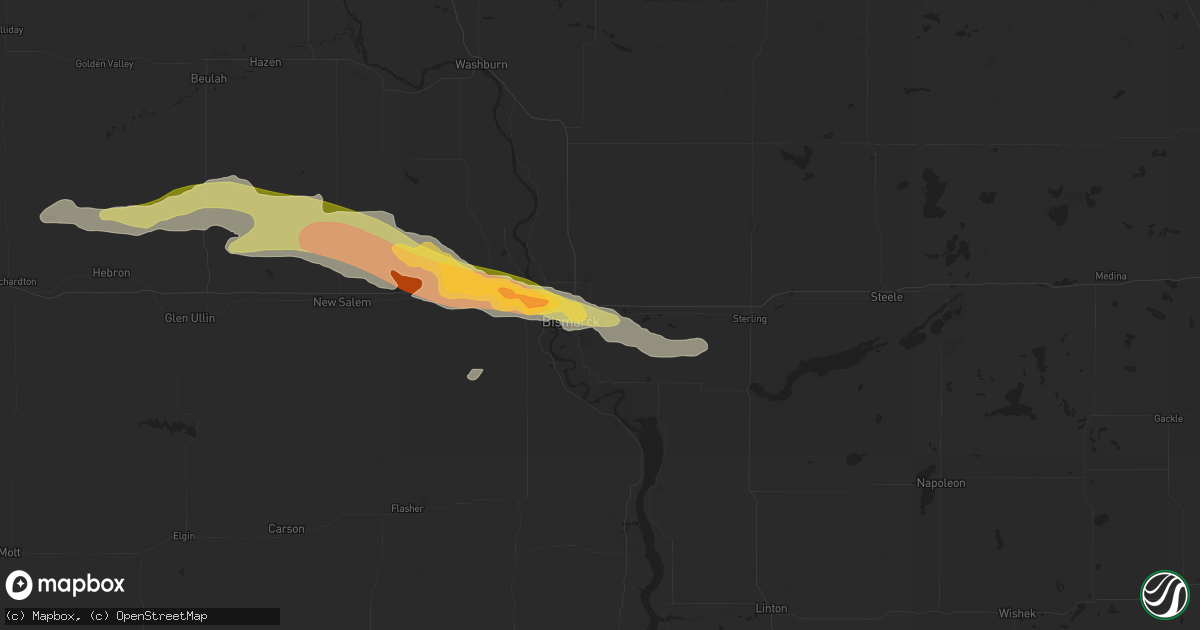 Hail map in Bismarck, ND on May 9, 2023